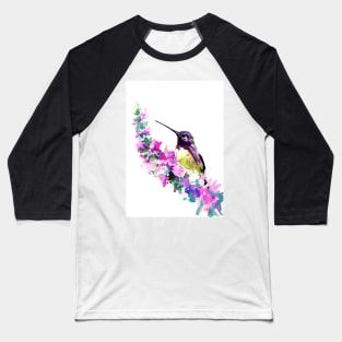 Hummingbird and Pink purple Flowers Baseball T-Shirt
